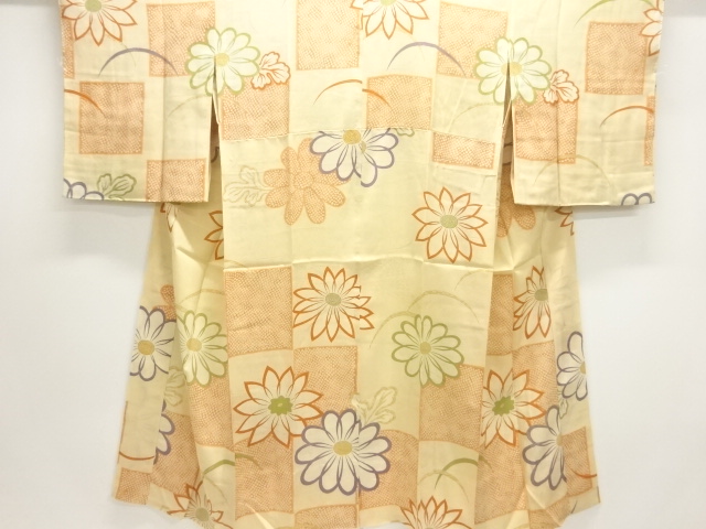 JAPANESE KIMONO / ANTIQUE HITOE JUBAN / CHECKERED & FLOWER